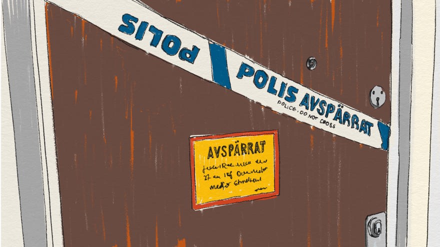 Polisavspärrning mot en lägenhetsdörr