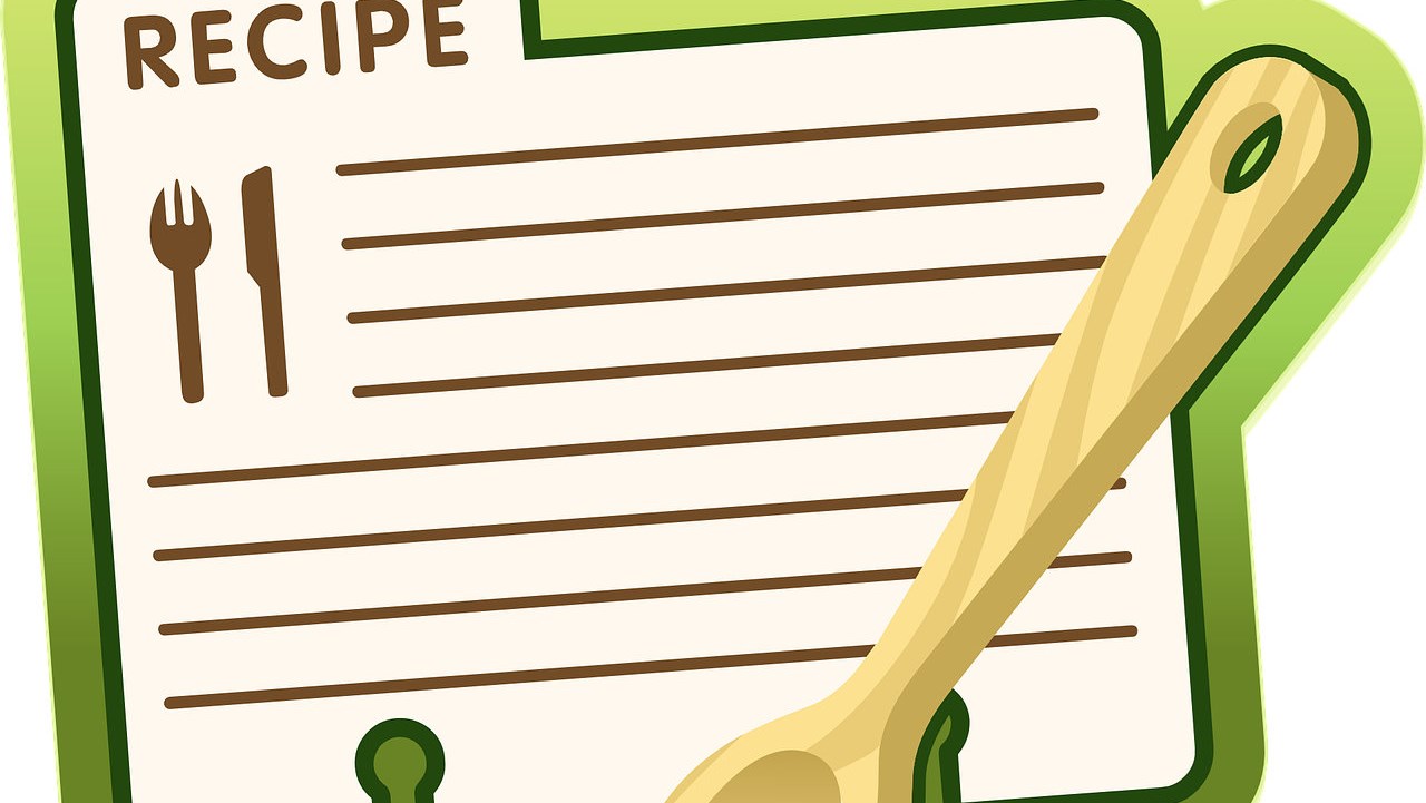bild på ett receptkort och en sked