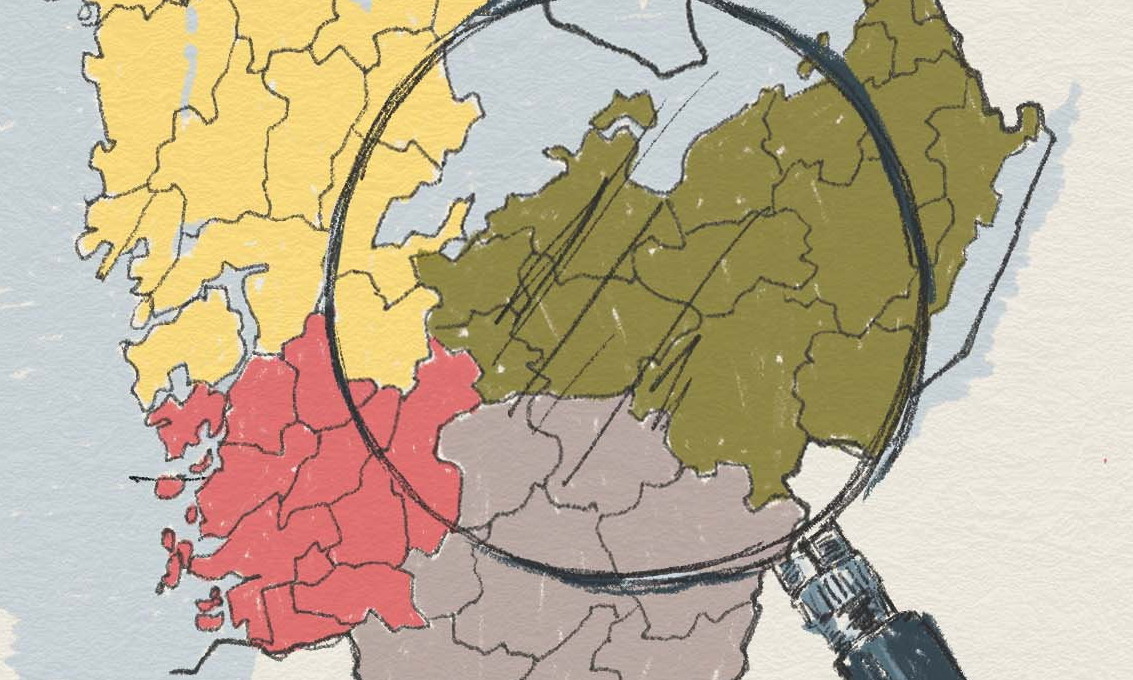 Ett förstoringsglas över karta över Västra Götaland