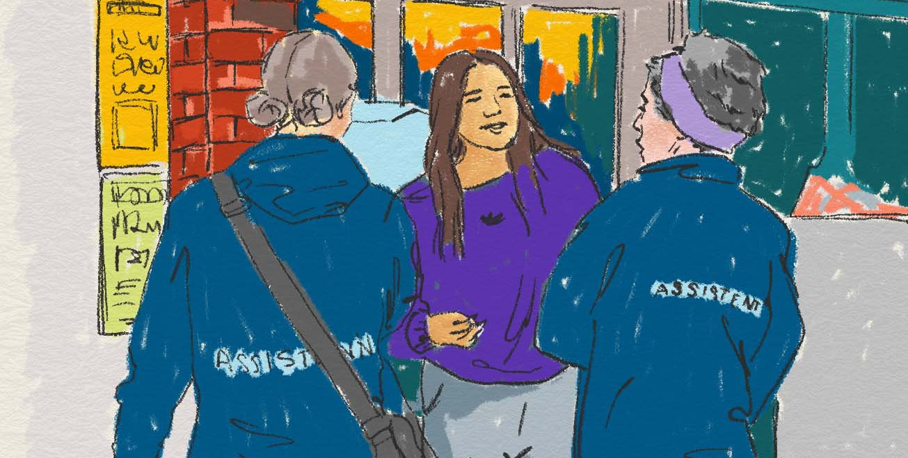 Personer utanför en butik