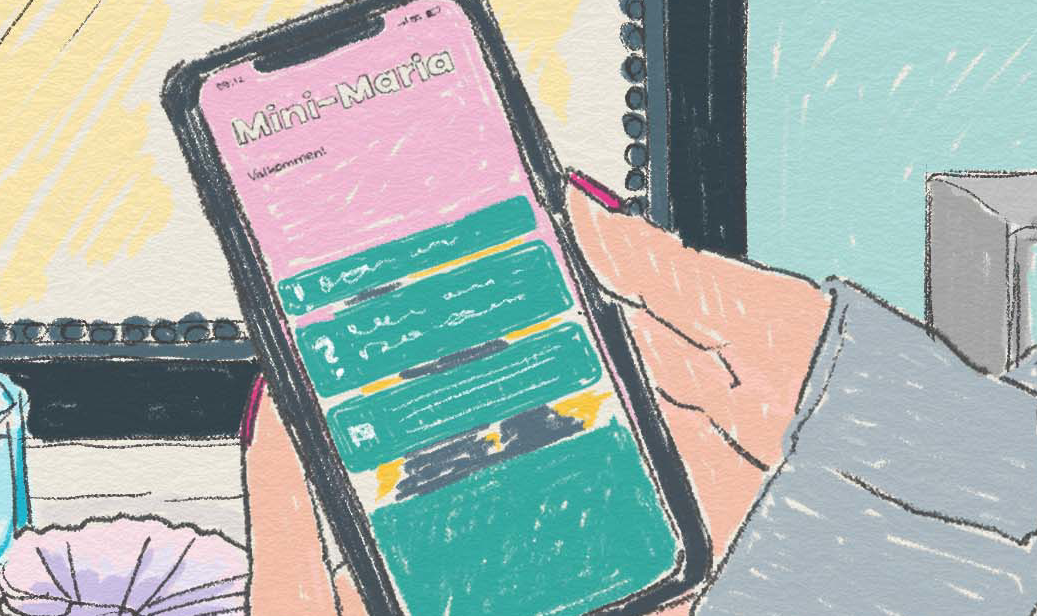 En mobiltelefon som ser ut att vara inne på Mini-Marias webbplats