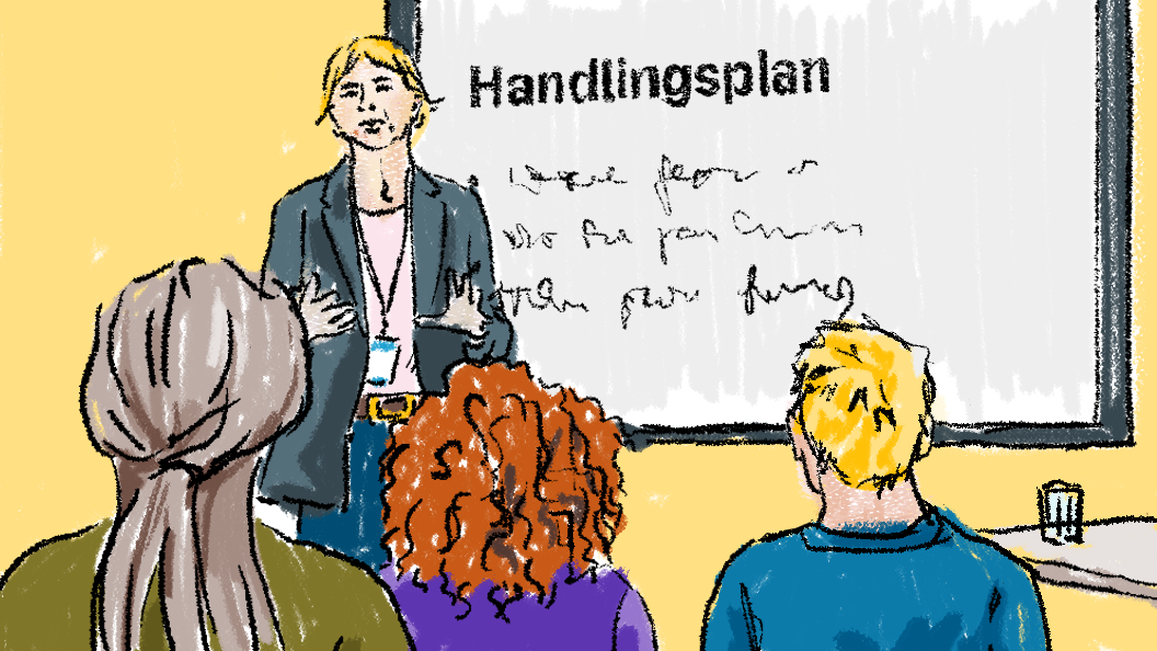 Någon håller föredrag framför personer