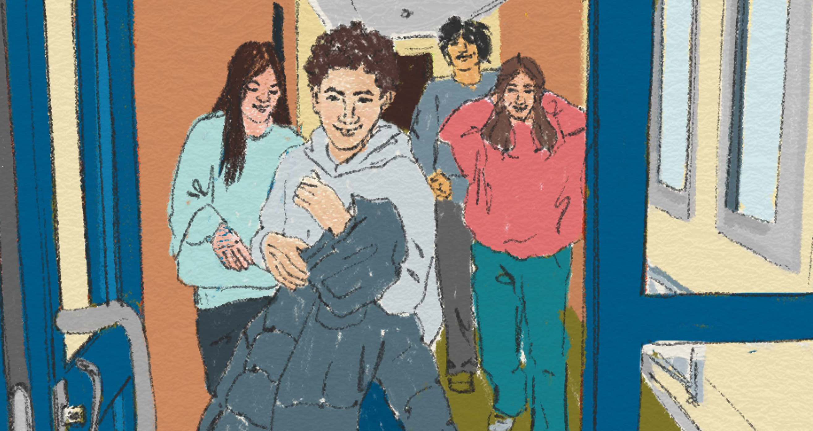 Elever rör sig i en skolkorridor