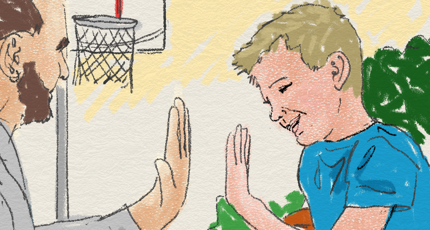 Två personer gör high five