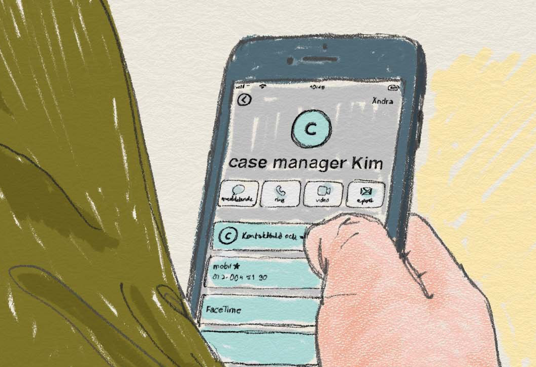Någon håller i en mobiltelefon