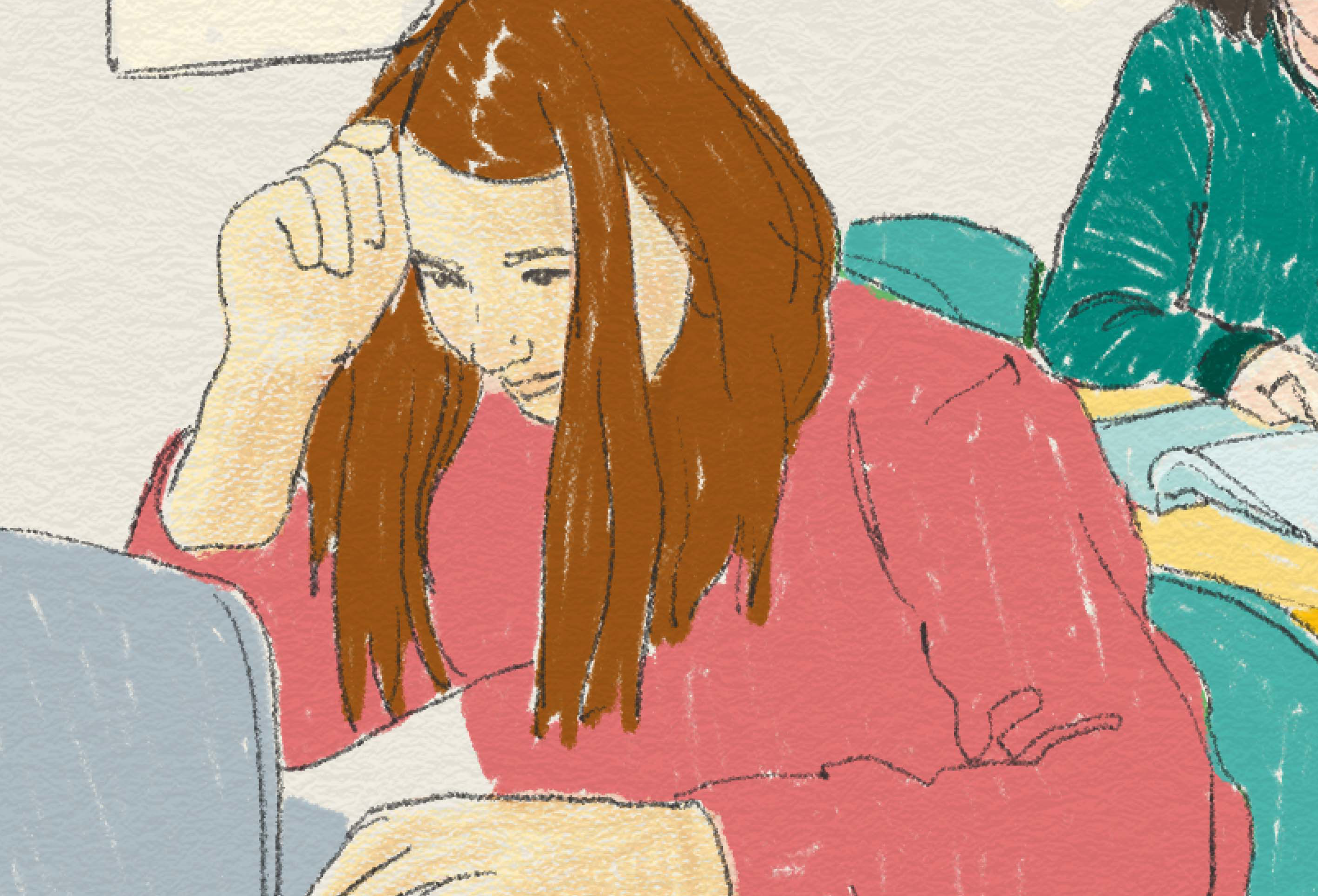 Elever tänker framför datorn