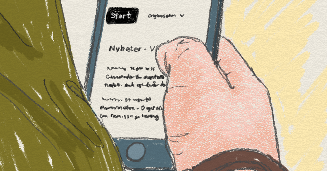 En tumme över en en mobiltelefon